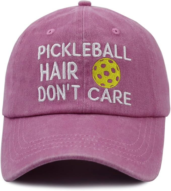 Pickleball Hair Don't Care Hats for Men Women, Funny Adjustable Embroidered Wash Cotton Gifts Baseball Caps