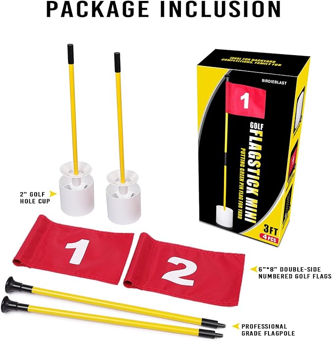 2 or 4 Set 3Ft Golf Flagstick Mini Putting Green Pin Flag for Yard, with Hole Cup Set, Double-Side Numbered Golf Flags for Portable Practice