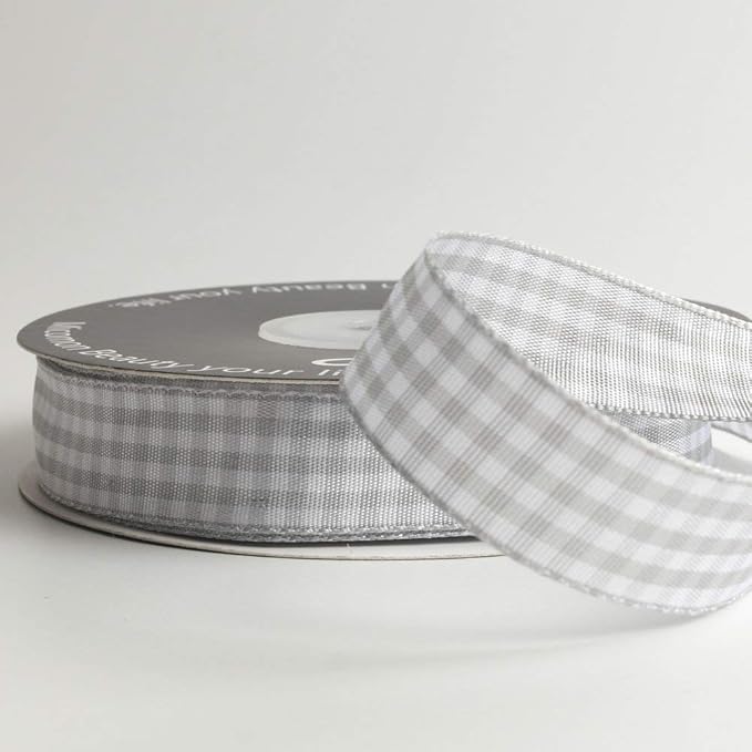 Gingham Ribbon - Gray and White, 25 Yards Each Roll, 100% Polyester - Image 6
