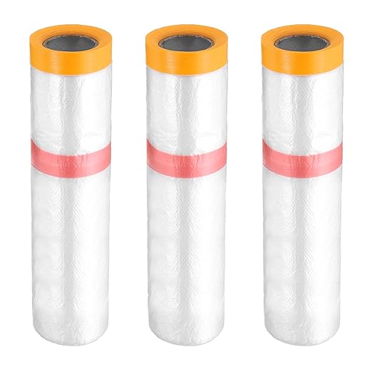 HARFINGTON 3 Rolls Pre-Taped Masking Film 126" x32.8ft Double Adhesive Tape and by HARFINGTON
