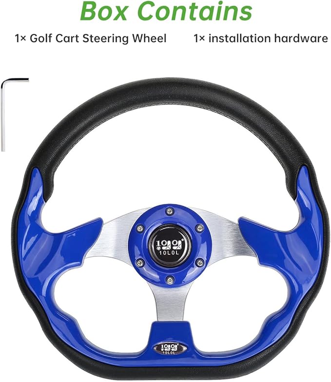 10L0L Golf Cart Steering Wheel, Universal Design Fit for Yamaha, EZGO RXV & TXT, Club Car DS, Club Car Precedent Tempo, Most Golf Cart(Blue)