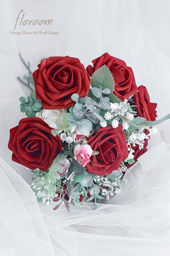 Floroom Artificial Flowers 25pcs Real Looking Dark Red Foam Fake Roses - Image 4