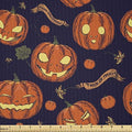 Lunarable Pumpkin Fabric by The Yard, Halloween Themed Celebratory Banners Trick or Treat and Carved Pumpkins, Microfiber Fabric for Arts and Crafts Textiles & Decor, 1 Yard, Orange Indigo