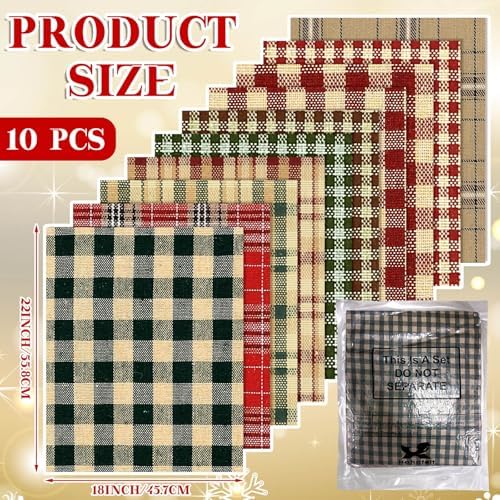 Hahafelt 10 Pcs 18"x22" Christmas Plaid Fat Quarters Gingham Fabric Bundle