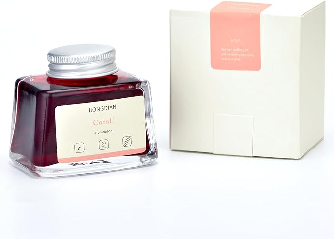 Hongdian Fountain Pen Bottled Ink Coral Color, 60ml Non Carbon Inkwell Bottle - Image 4