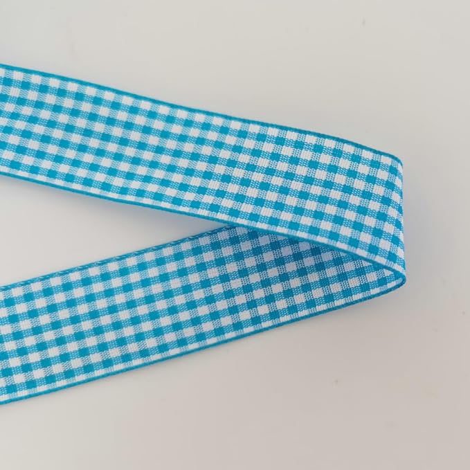 Micomon 1-Inch Vivid Blue and White Woven Edge Plaid Ribbon Polyester Gingham - Image 9