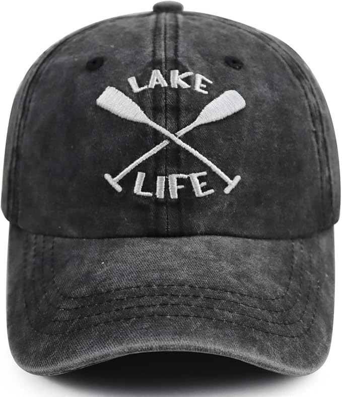 Lake Life Hats for Women Men, Funny Adjustable Washed Cotton Embroidered Summer Vacation Sun Baseball Cap