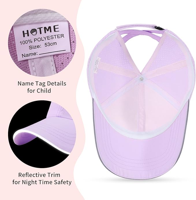 Little Girls Criss Cross Ponytail Hat Toddler Reflective Baseball Cap Kids Quick Dry Summer Sports Hats Age 3-8