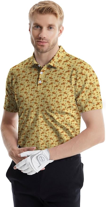 HUURAY Funny Golf Polos for Men Funny Print Short Sleeve Shirts Quick Dry Polo Shirts Hawaiian Shirt Performance Golf Outfits