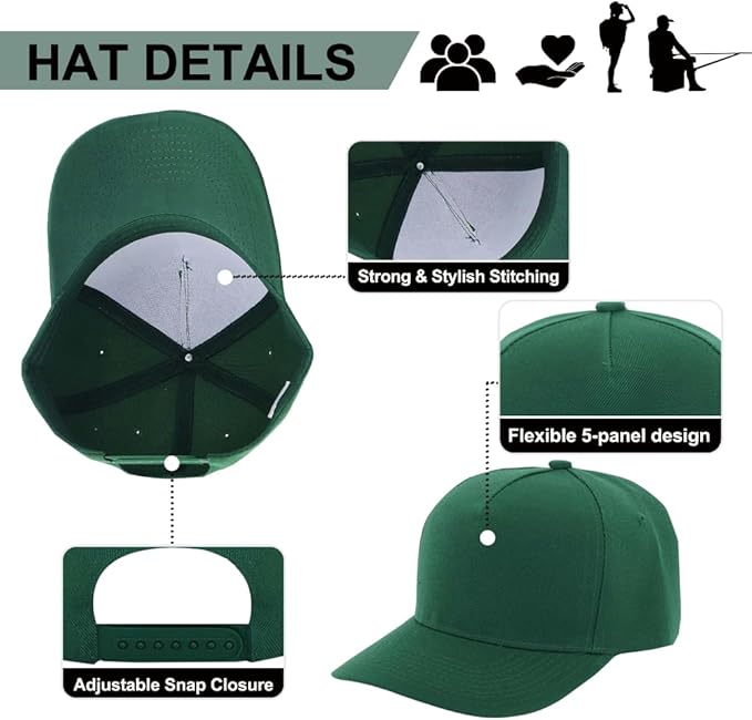 ZH 12 PC 5 Panel Baseball caps, Bulk Baseball caps, Customizable DIY Design, Wholesale Caps, One-Size-Fits-All