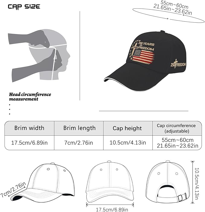US 250 Years Freedoms 1776-2026 250th Birthday Embroidered Hats Garde Cap for Him