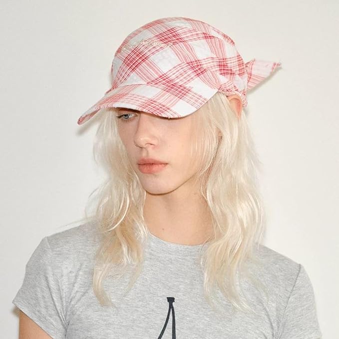 Women’s Plaid Bandana Baseball Cap – Y2K Adjustable Checkered Hat, Casual Streetwear Summer Fashion Visor Scarves