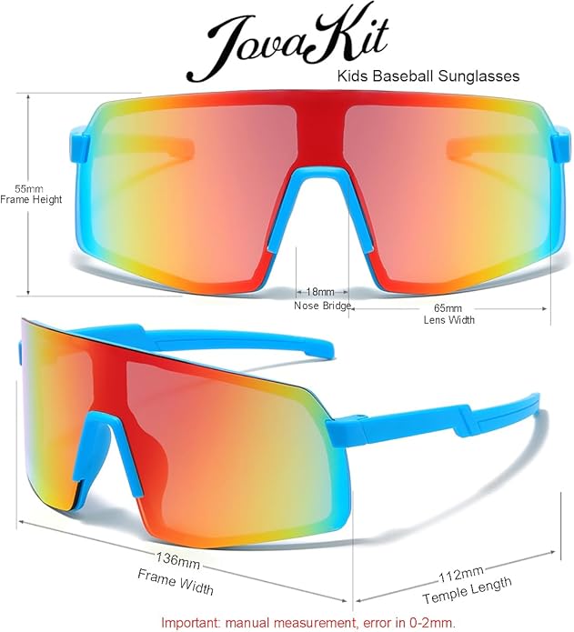 JOVAKIT Kids Baseball Sunglasses for Boys Girls Age 3-13, Youth Baseball Sun Glasses UV400 Sports Cycling Shades