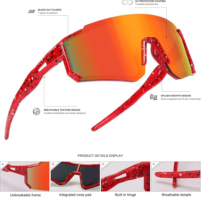 SEKKAF Youth Baseball Sunglasses Kids Sports Sunglasses for Boys Girls Softball Cycling Glasses UV400 Protection