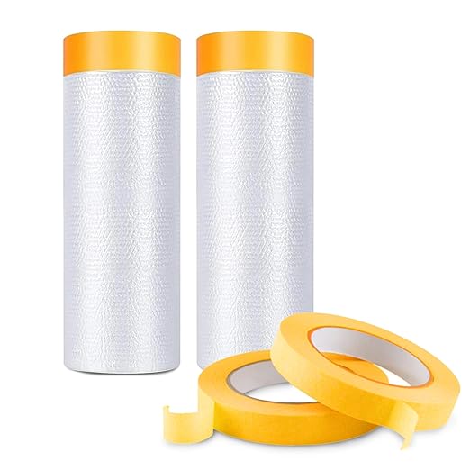 Pre-Taped Masking Film for Painting 59inx65ft Plastic Painters Sheeting Tape by Unknown