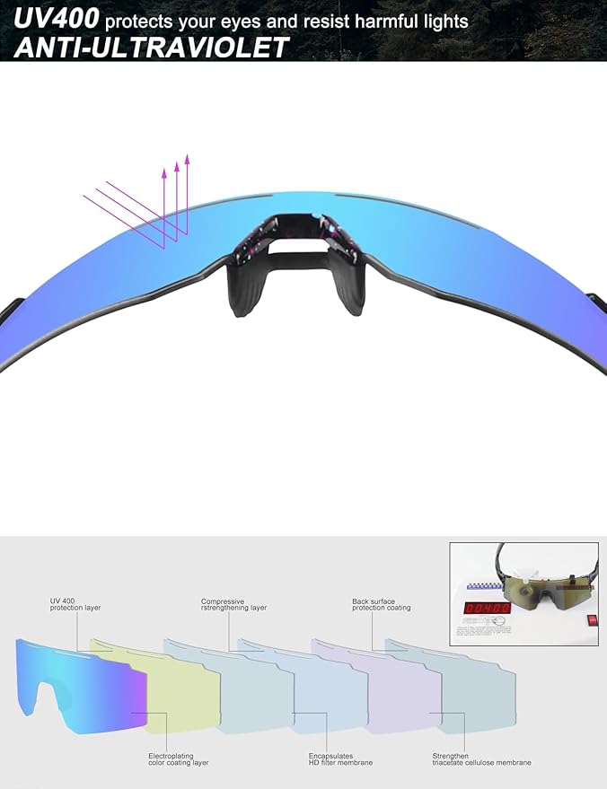 OULAIQI Cycling Sunglasses Polarized Sunglasses for Cycling Men Women with 1 Lens or 3 Interchangeable Lens Baseball Glasses