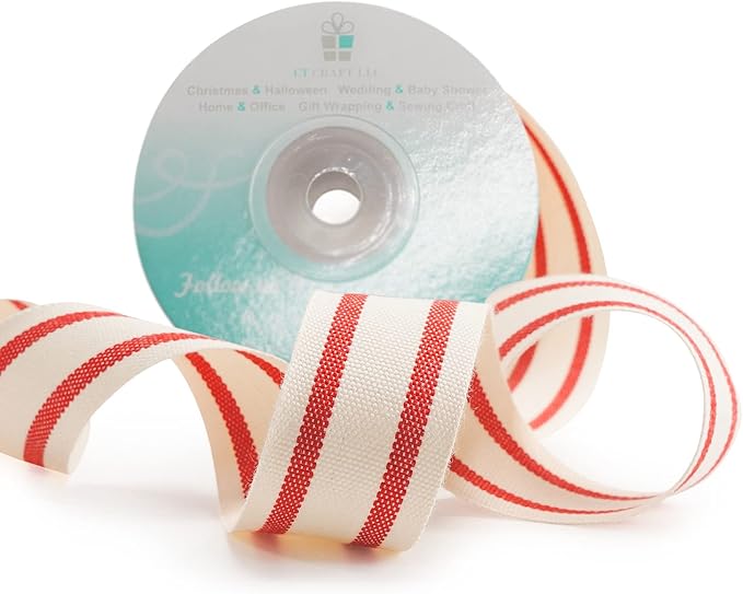 CT CRAFT LLC Ivory Cotton Red Stripes Ribbon 1" x 10 Yards - Image 3