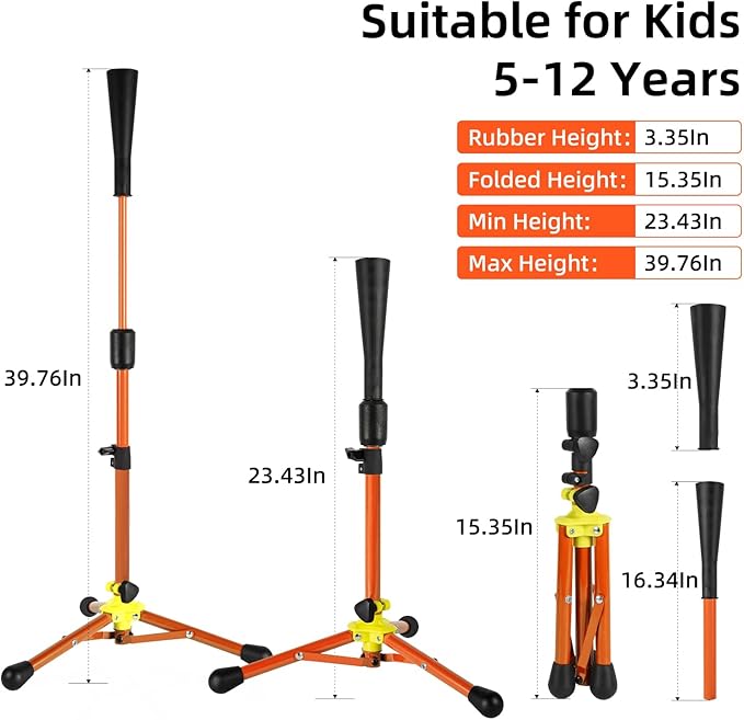 23.5 to 39.76 Inches Baseball Tee for Kids, Batting Tees for Baseball with Carry Bag, Portable Stable Tanner Tee, Baseball Training Equipment Aged 5-12, Softball Tee for Batting and Hitting