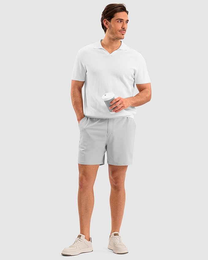 Pudolla Men's Casual Shorts 7"/9"/5" Lightweight Golf Shorts with 3 Pockets Stretch Quick Dry Comfy Work Shorts