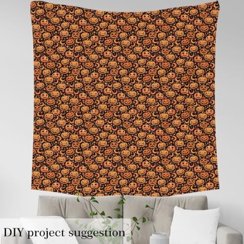 Halloween Fabric by The Yard Cartoon Hippie Gothic Style Pumpkin Fabric for Kids Sewing Lovers Cute Starry Stars Moon Soft Polyester No Stretch 5 Yards,180" Lx59 W Orange Black
