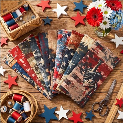 Hahafelt 10 Pcs Vintage Patriotic Quilting Fabric Bundles 20 x 20 Inch