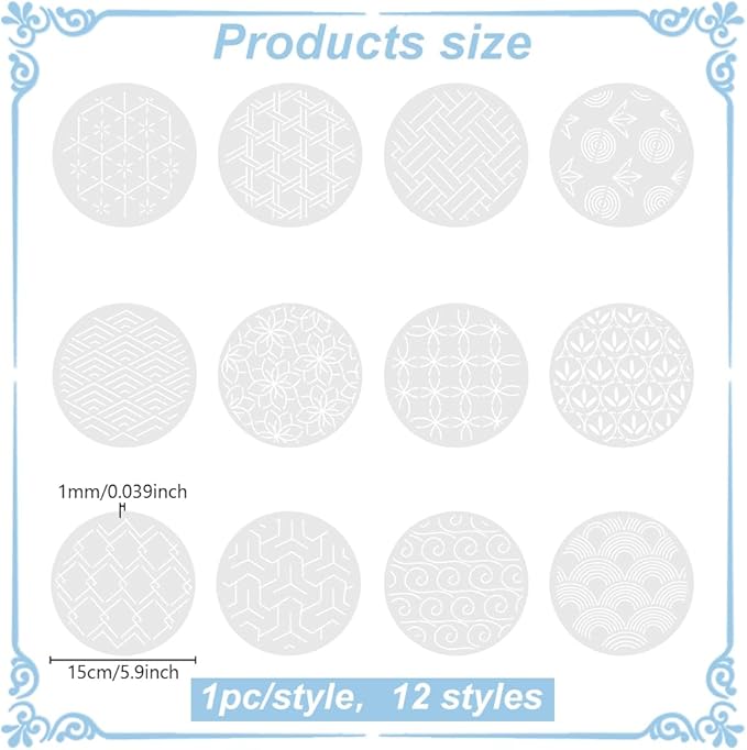 FREEBLOSS 12Pcs Sashiko Stencils Sashiko PET Template Drawing Line Template - Image 3