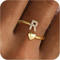 Gold Initial Rings for Women Girls, Dainty 14K Gold Plated Adjustable Initial by FezodoJewelry