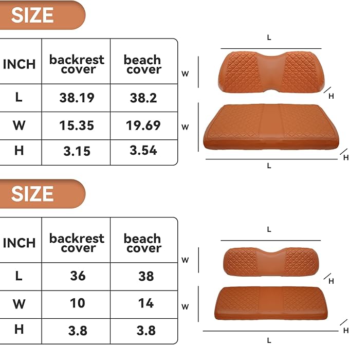 XUANYUDG0769 Golf Cart Front and Rear Seat Covers for EZGO TXT/RXV Club Car DS/Precedent Yamaha G29, Vinyl Leather Made/Adjustable Straps and Retractable Buckle/No Stapler Required,4PCS
