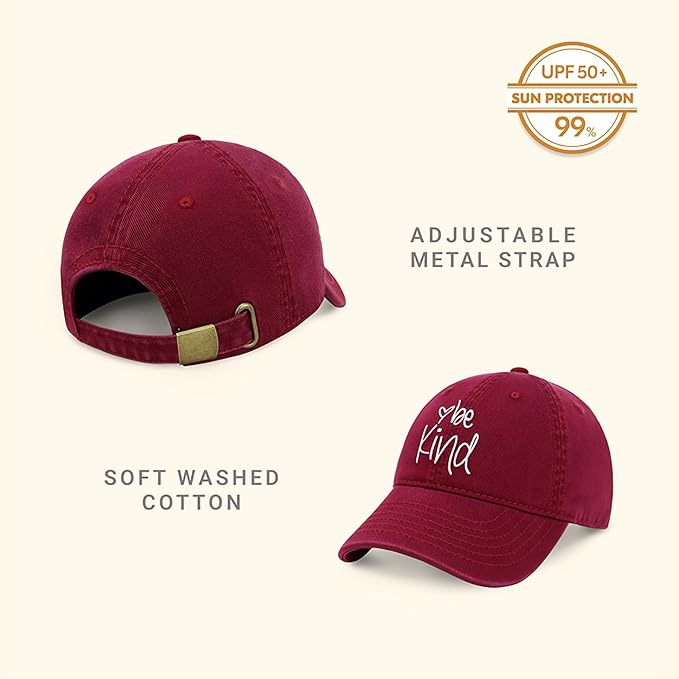 CHOK.LIDS Be Kind Trendy Womens Baseball Cap Unisex Fashion Cotton Polo Style Fun Inspirational Saying Seasonal Headwear