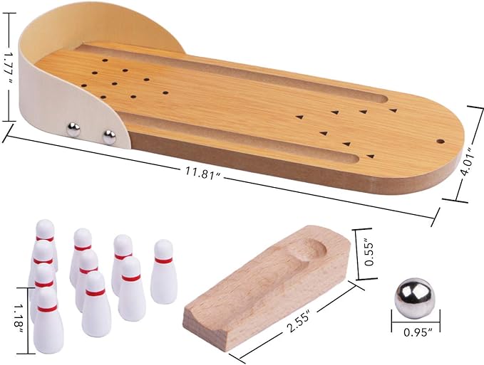Table Top Mini Bowling Game Set-Tabletop Wooden Board Mini Arcade Desktop Tiny - Image 2