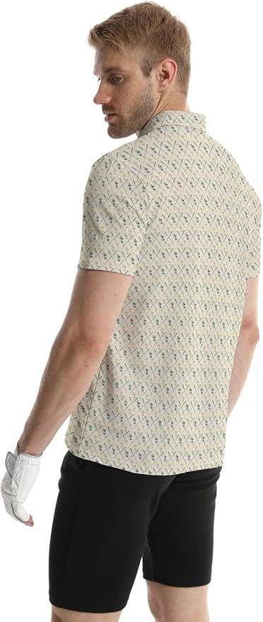 HUURAY Funny Golf Polos for Men Funny Print Short Sleeve Shirts Quick Dry Polo Shirts Hawaiian Shirt Performance Golf Outfits
