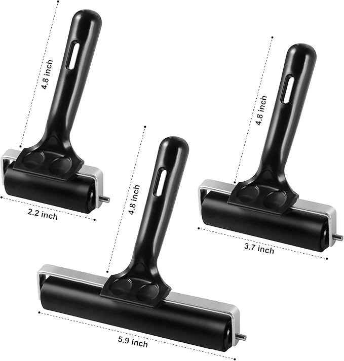 3 Pack Brayer Rollers for Crafting, Vinyl Rubber Roller Brayers, Printmaking - Image 2