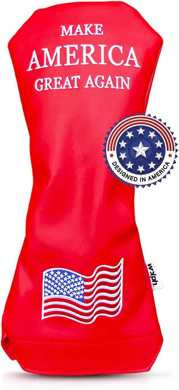 Wolph USA Driver Head Cover – Premium Leather, Iconic Red MAGA Hat Style – Trump-Inspired Funny Headcover – Trump Golf Accessories & Gift for Men and Women – Customize Your Bag.