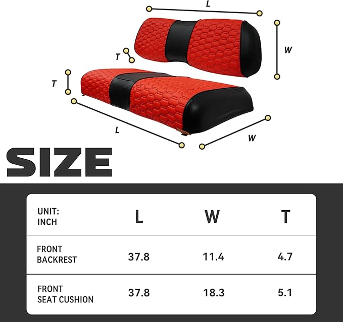 Golf Cart Seat Covers for EZGO TXT Club Car DS Gas or Electric OEM Regular Seat Cushion, No Staple, Golf Cart Vinyl Replacement Seat Cover