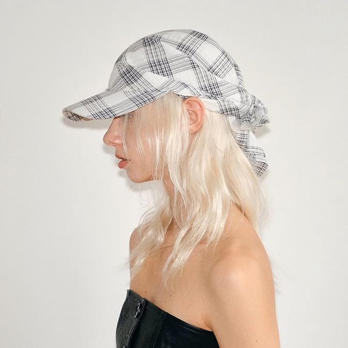 Women’s Plaid Bandana Baseball Cap – Y2K Adjustable Checkered Hat, Casual Streetwear Summer Fashion Visor Scarves