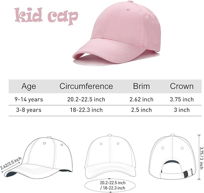 Edoneery Baseball Cap for Kids-Adjustable Washed Cotton Golf Toddler Hat for Boys & Girls