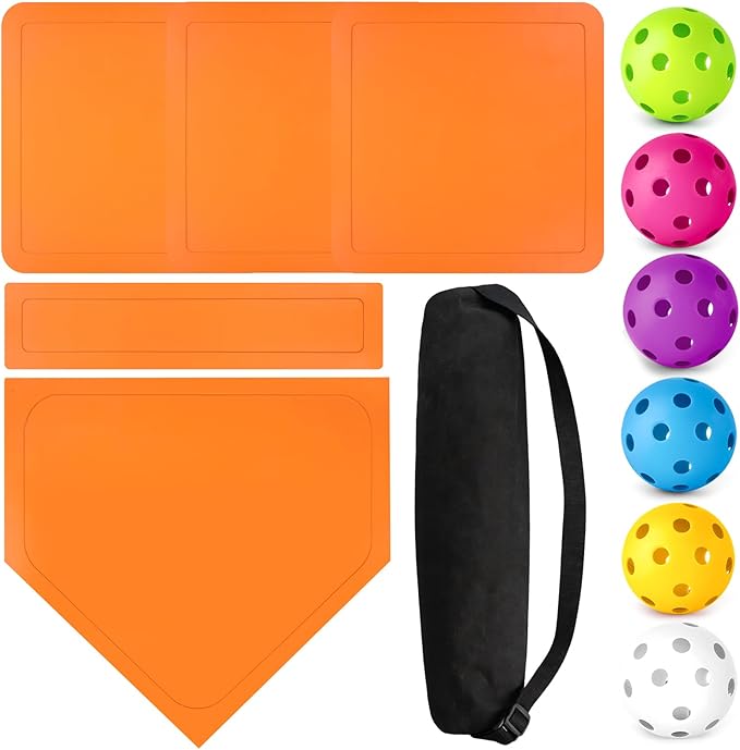 Mototo Rollable Baseball Base for Yard Practice Kit, 5 Baseball Home Plate Rubber Base with 6 Practice Soft Balls & Black Storage Bag, Throw Down Home Plate for Backyard, School Kickball, Tball