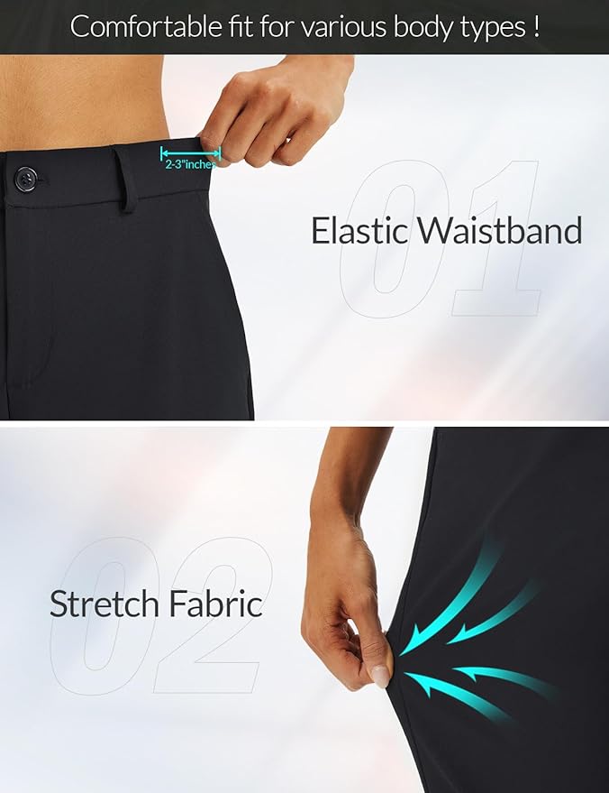 baleaf Women's Golf Pants Straight Leg Stretch Work Travel Pant with Pockets Dressy Bussiness Casual Slacks UPF 50+