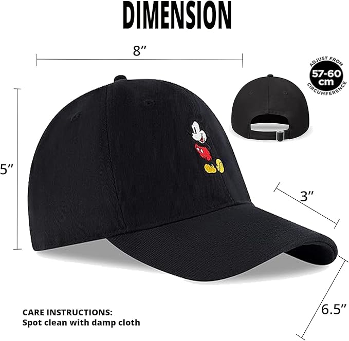 Disney Mens Baseball Cap, Mickey Mouse Adjustable Hat for Adult