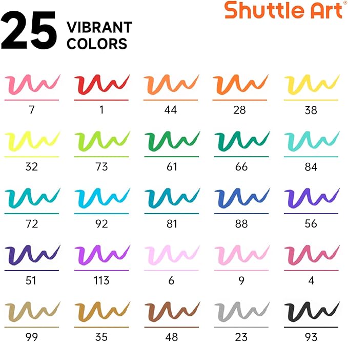 Shuttle Art Dual Tip Brush Marker Pens, 25 Colors Water-based Ink, Fine and - Image 2