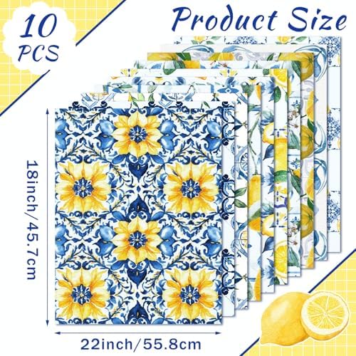 Hahafelt 10Pcs 18"x22" Lemon Fat Quarter Chinoiserie Quilting Fabric Bundle