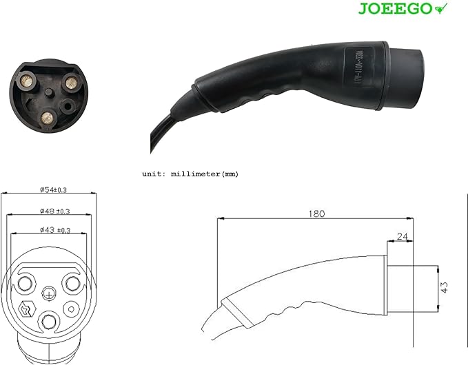 JOEEGO Charging Power Cord Assembly Compatible with Evolution EV Golf Carts, UL Listed, Replaces OEM# 2.04.0620 (Black 16.4ft)