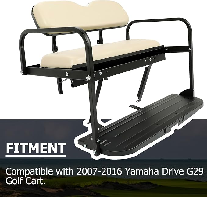 ECOTRIC Golf Cart Rear Flip Seat Kit Compatible with 2007-2016 Yamaha Drive G29 Flip Folding Down Steel+Leather Rear Seat Golf Cart Beige