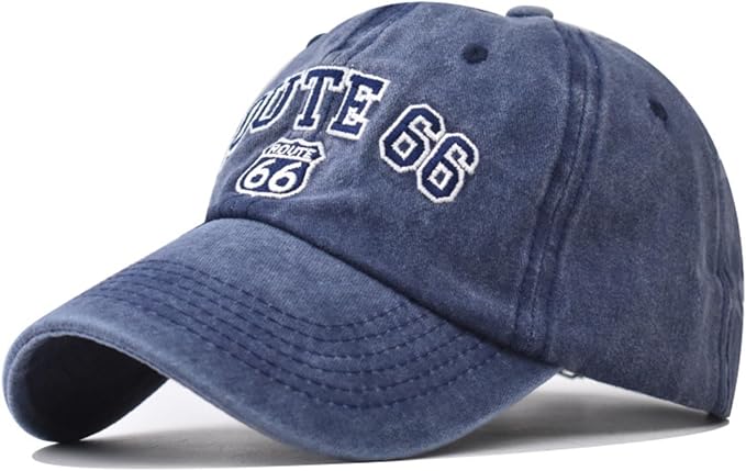 Vintage Washed Cotton Baseball Caps for Women Men Classic Route 66 Embroidered Sun Protection