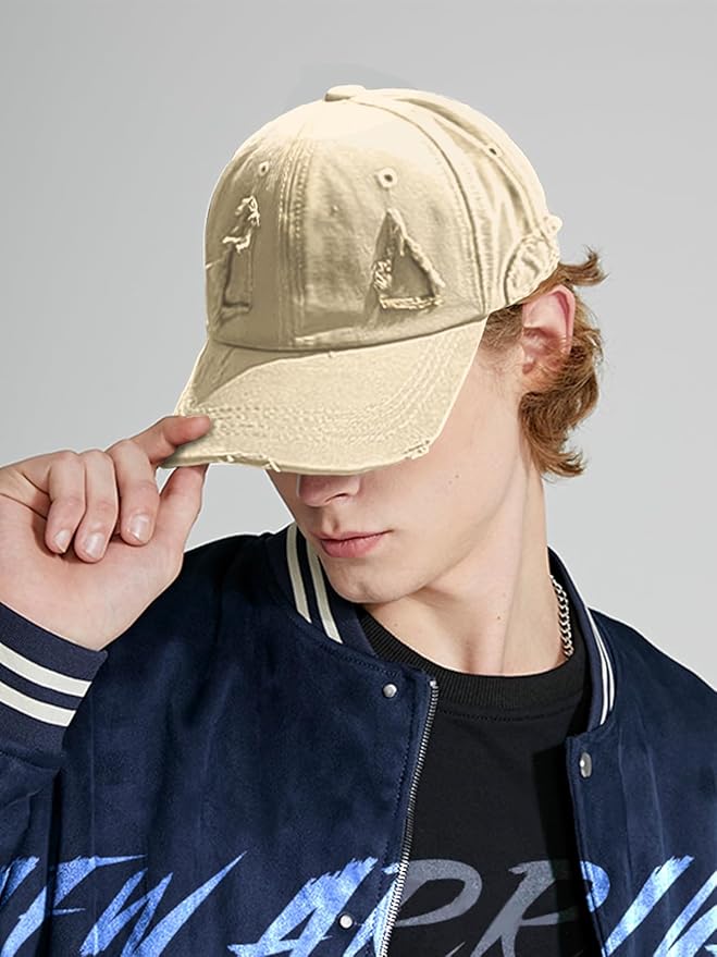 Unisex Ripped Distressed Denim Ring Baseball Cap Hip Hop Vintage Dad Hat Adjustable