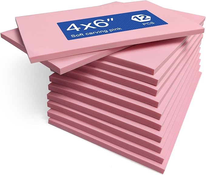 Falling in Art 4 x 6" Pink Rubber Carving Blocks, 12 Pack Soft Linoleum Blocks by FallinginArt