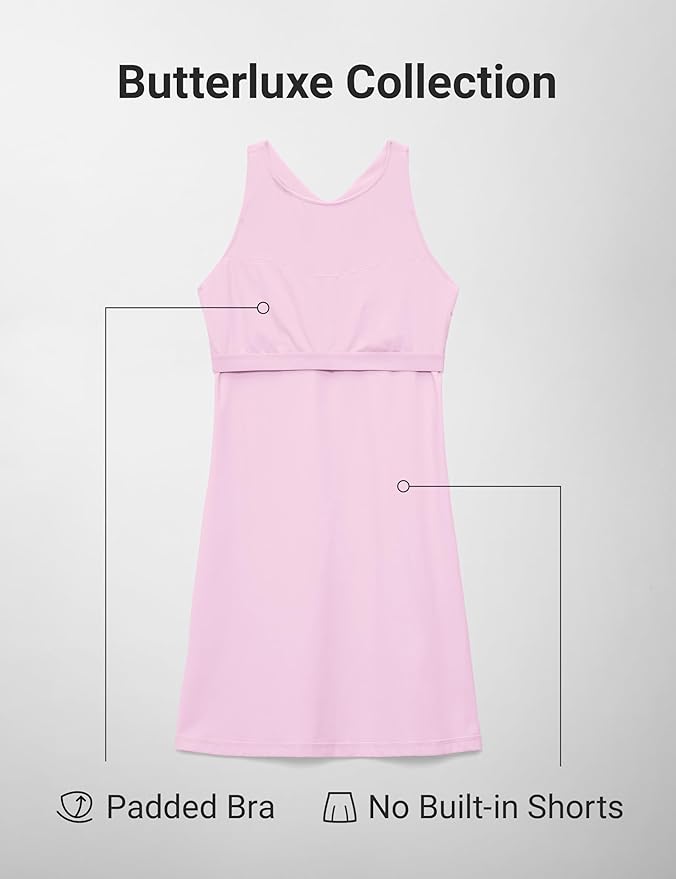 CRZ YOGA Butterluxe Racerback Mini Dress for Women - A Line Crewneck Casual Travel Outfits with Bras No Built-in Shorts