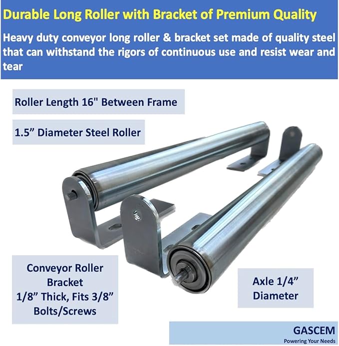 Long Roller with Bracket Set | 16" Length, 1.5" Diameter | Galvanized Steel | - Image 2