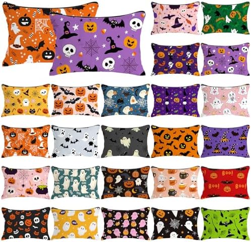 Meanplan 24 Pcs Halloween Makeup Bags Bulk, Spooky Cosmetic Zipper Pouch