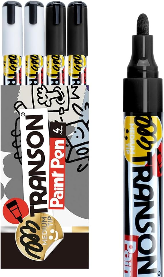 TRANSON 2 Black and 2 White Permanent Paint Markers by Transon